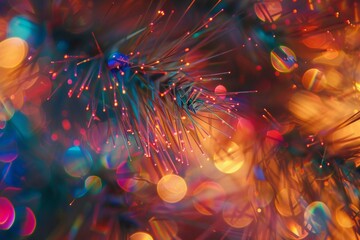 Abstract close up fiber optics light for background. Holiday concept. Optic communication and technology background. Optical lighting with bokeh.