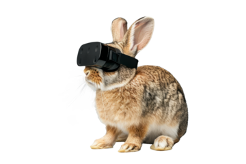 rabbit wearing VR glasses, portraying a playful and adventurous spirit eager for virtual escapades.
