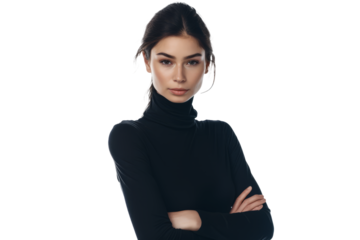 woman with folded arms, suggesting composed confidence and assurance.