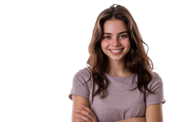 woman with folded arms and a warm smile, conveying authority with approachability.