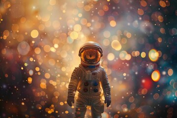 Astronaut in outer bokeh space, galaxy.
