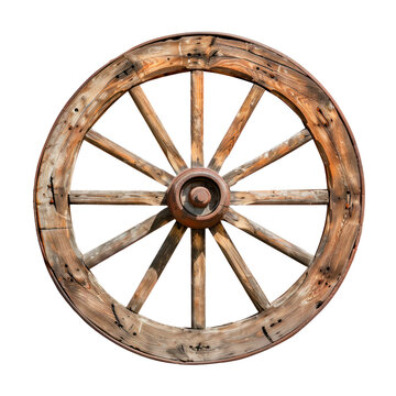 Old wooden wheel. Isolated on transparent background.
