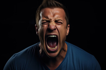 Mature man with his mouth open wide in a gesture of shock or surprise