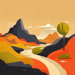 road to mountain illustration