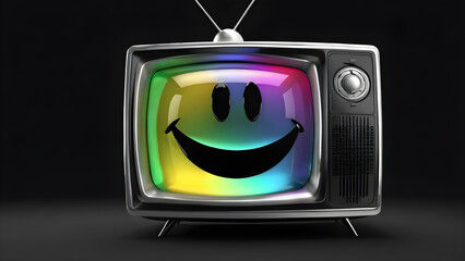 old tv. cartoon. a cartoon character with a happy face funny old television on a black background. retro tv