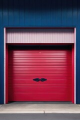 red and blue garage metal door