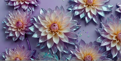 Holographic Mesmerizing Dahlias in AI-Generated Art on a Radiant Purple Background