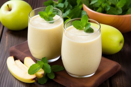 Colorful presentation of apple-banana smoothie