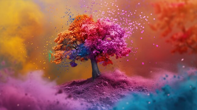 Colorful Tree with a Multi-colored Forest in the Background