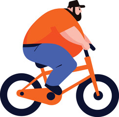fat guy riding the bicycle flat style isolated on background