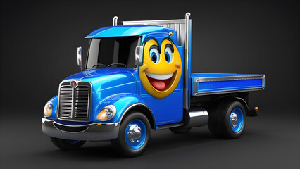 a cartoon character with a happy face funny truck on a black background. truck isolated