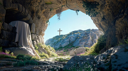 Resurrection Morning: The Empty Tomb of Christ at Sunrise, Symbolizing Easter's Promise