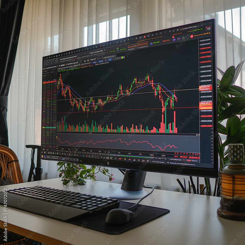 Poster Computer monitor displaying data charts and graphs in a business setting