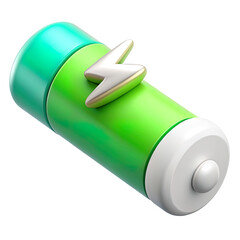 Battery green energy, 3D render style, isolated on white or transparent background.