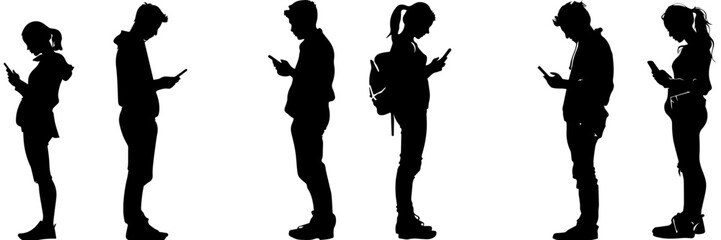 Portrait of happy smiling young woman with smartphone wearing black coat, round hat, sunglasses isolated on white background,black and white