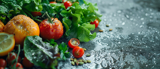 Obraz na płótnie Canvas healthy vegetarian fresh vegetables and fruits concept background