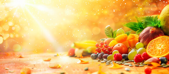 healthy vegetarian fresh vegetables and fruits concept background