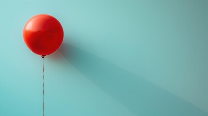 minimalist red balloon on blue background with shadow and copy space banner