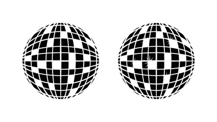 Retro groovy disco ball, black isolated silhouette