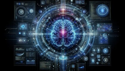 Advanced AI Brain with Futuristic Data Interfaces
