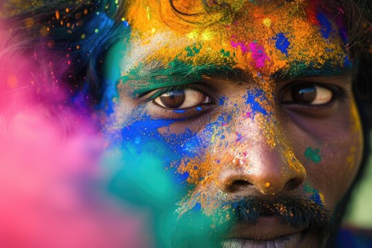 Colorful Indian man with vibrant face paint. Fictional Character Created By Generated By Generated AI.