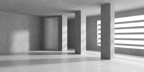 Concrete room with abstract interior. Open space. Industrial background template