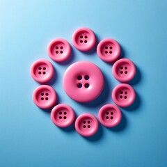 Flower from pink buttons on a pastel blue background, minimalism.