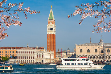 Venice cityscape with St. Mark's campanile in spring, Italy