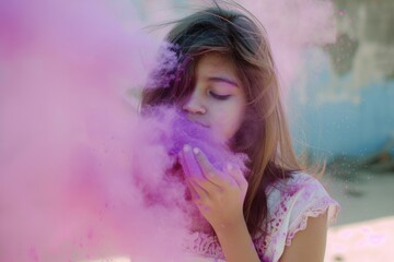 Little Girl Enjoying the Colorful Dust. Fictional Character Created By Generated By Generated AI.