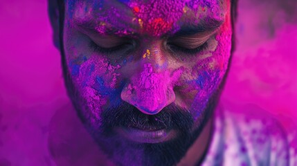 A Man Enjoying a Relaxing Moment with Colorful Paint Splattered on His Face. Fictional Character Created By Generated By Generated AI.