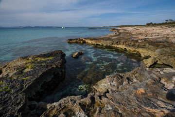 Fototapeta na wymiar Es Cavall den Borras beachs, Formentera, Pitiusas Islands, Balearic Community, Spain