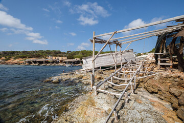 traditional dry dock, S´Algar, Formentera, Pitiusas Islands, Balearic Community, Spain