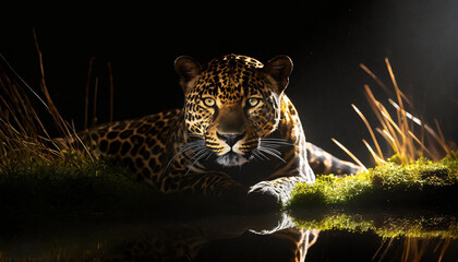 Naklejka premium Close up Of Leopard Mouth With Black Background 4K Wallpaper