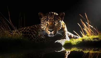 Foto auf Alu-Dibond Close up Of Leopard Mouth With Black Background 4K Wallpaper © Sumbul