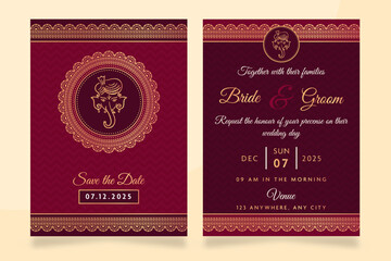 Beautiful Indian Wedding Invitation Card Template with event details.