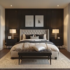 Modern bedroom interior in dark style