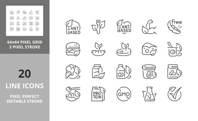 Line icons about plant based diet. Editable vector stroke. 64 and 256 Pixel Perfect scalable to 128px...