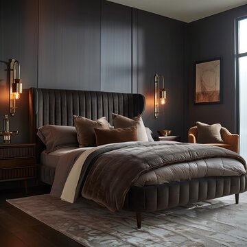 Modern bedroom interior in dark style