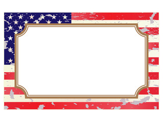 Decorative frame on old grungy USA flag with blank space for text,