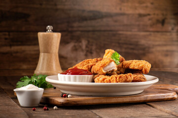 Chicken strips with tomato sauce and mayonnaise