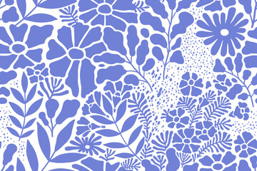 Seamless vintage pattern with wonderful blue flowers on a white background in vector texture.