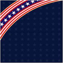 USA flag symbols wave corner on dark blue background.