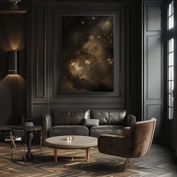 Modern living room interior in dark style