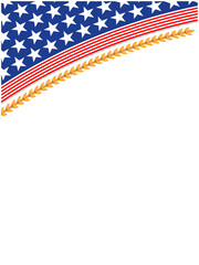 American flag symbols with a golden laurel branch wave corner border with blank space.