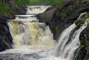 the famous Kivach waterfall on the Suna River in the Republic of Korea on a summer day