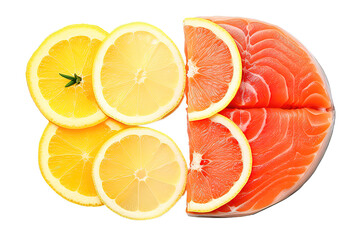 Salmon Steak with lemon slices isolated on PNG Background. Generative Ai.