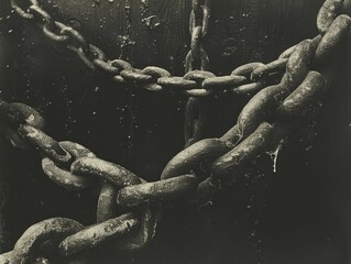 Frayed ropes and chains depict the harsh textures of industrial labor. - obrazy, fototapety, plakaty