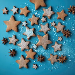 Fototapeta na wymiar Cookie Stars Sprinkle, Sugar Star Pile, Candy Flakes, Sweet Brown Sprinkles Decoration, Candy Stars