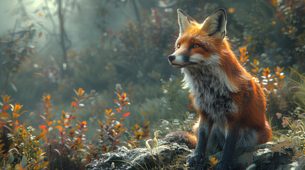 Fototapeta premium fantasy landscape full of magical foxes