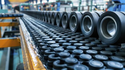 A tire and gasket factory specializes in durable, flexible rubber goods designed for resilience. - obrazy, fototapety, plakaty